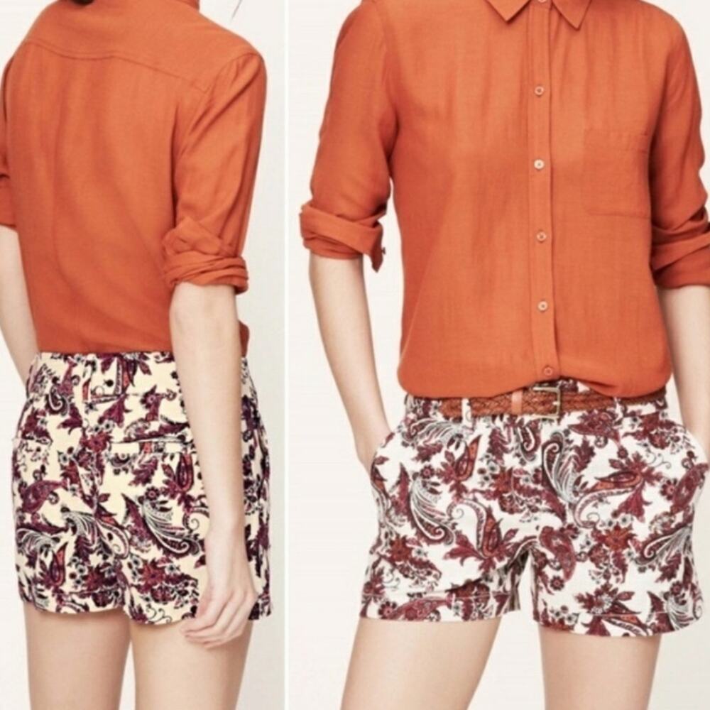 Ann Taylor LOFT Floral Paisley Purple and White‎ High Rise Shorts Size 6